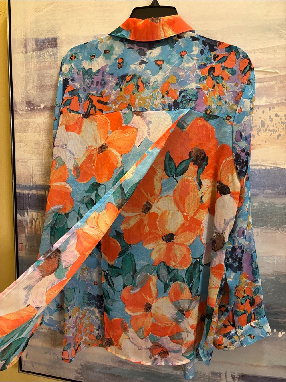 Rafaella Blue Floral Button-Down Blouse - Picture 3 of 6